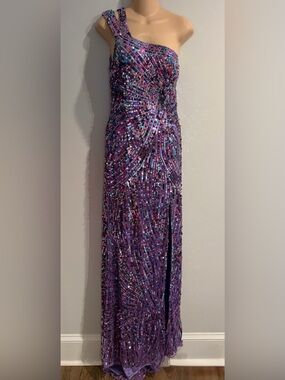Cassandra Stone Purple Sequin One Shoulder Cutout Prom Formal Homecoming size 8